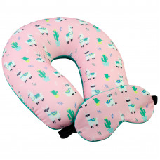 Подушка-рогалик дорожня і пов'язка для очей Home Line "Лама" (розовая) 30х30см 152640